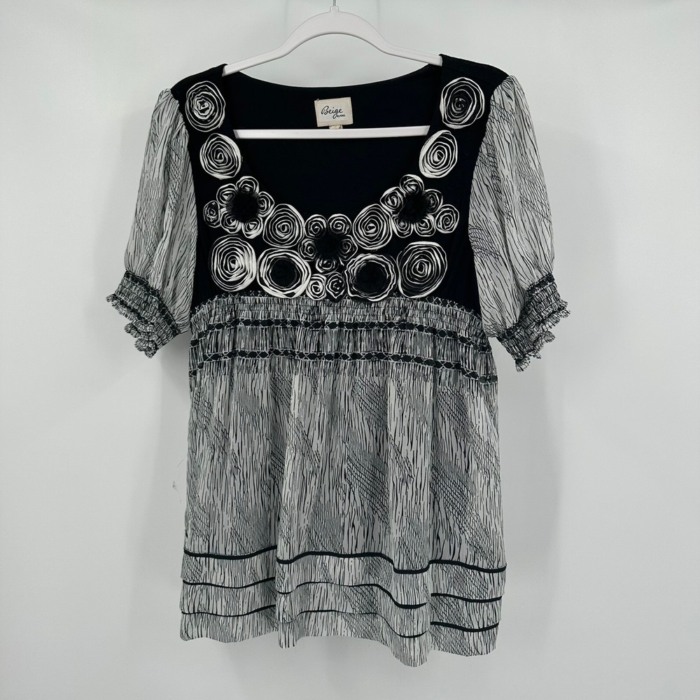 Womens Cottage Noir Whimsigoth Embroidered Babydoll Top Size 12 Boho Romantic